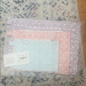 Roller Rabbit Patterned Pouch Set in Purple, Pink, and Blue